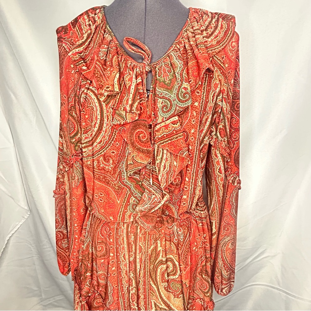 Paisley Ruffle Long Sleeve Dress 8